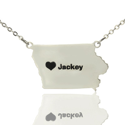 Solid Gold Iowa State USA Map Name Necklace