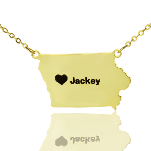 Iowa State USA Map Necklace - Solid Gold