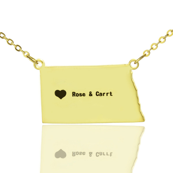 Personalised ND State USA Map Necklace - Solid Gold