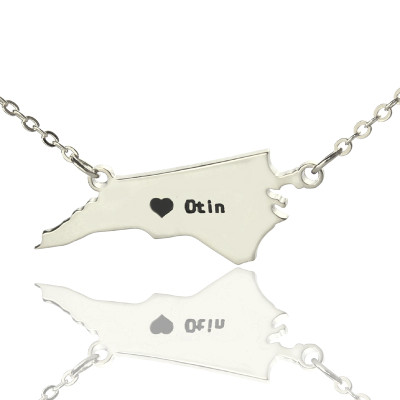 Solid Gold NC State USA Map Name Necklace