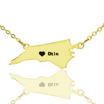 Personalised NC State USA Map Necklace - Solid Gold