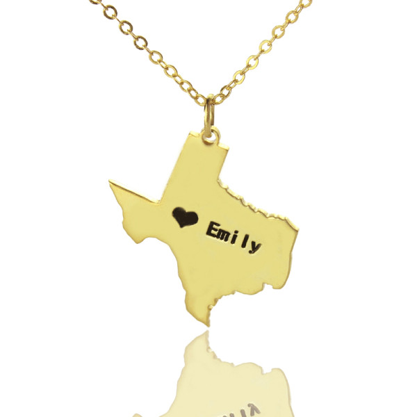 Texas State USA Map Necklace - Solid Gold