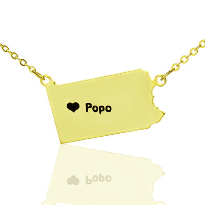 Personalised PA State USA Map Necklace - Solid Gold