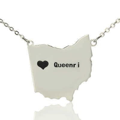 Solid Gold Custom Ohio State USA Map Name Necklace