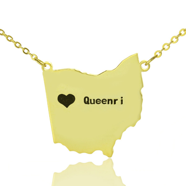 Custom Ohio State USA Map Necklace - Solid Gold