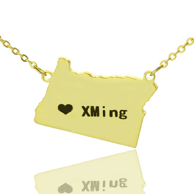Custom Oregon State USA Map Necklace - Solid Gold
