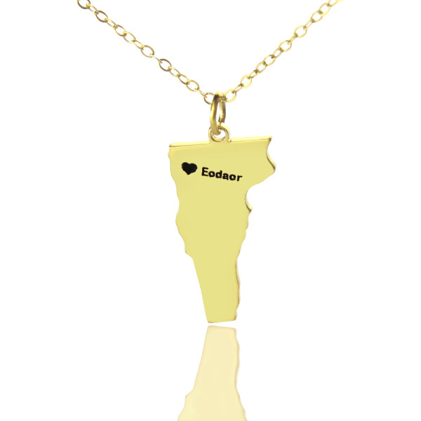 Custom Vermont State USA Map Necklace - Solid Gold
