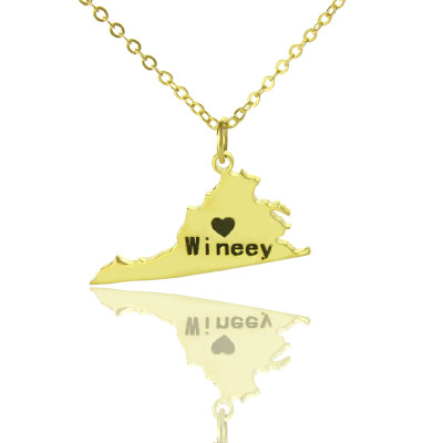 Virginia State USA Map Necklace - Solid Gold