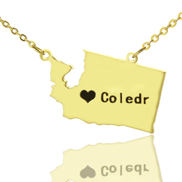 Washington State USA Map Necklace - Solid Gold