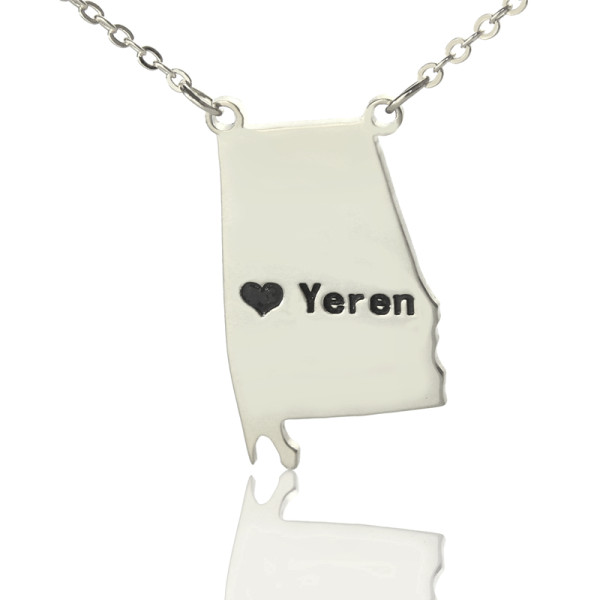 Solid White Gold Custom Alabama State USA Map Name Necklace