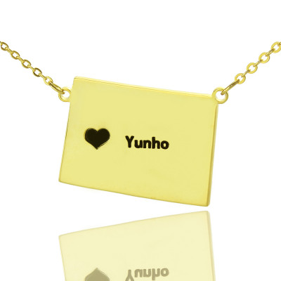 Wyoming State Shaped Map Necklaces - Solid Gold