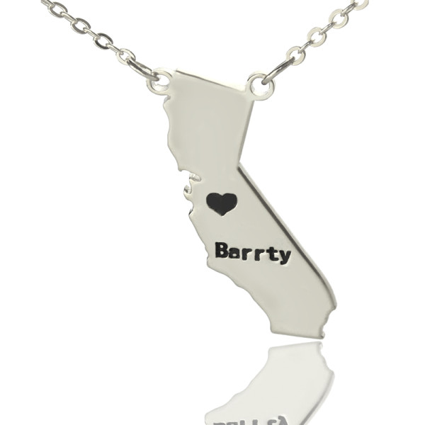 Solid White Gold California State Shaped Name Necklace s