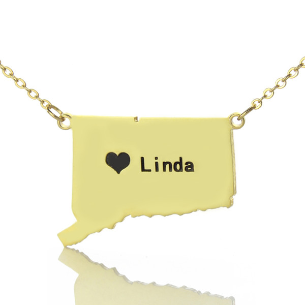 Connecticut State Shaped Necklaces - Gold Plate