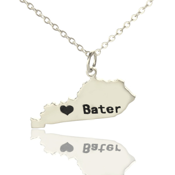 Solid White Gold Custom Kentucky State Shaped Name Necklace s
