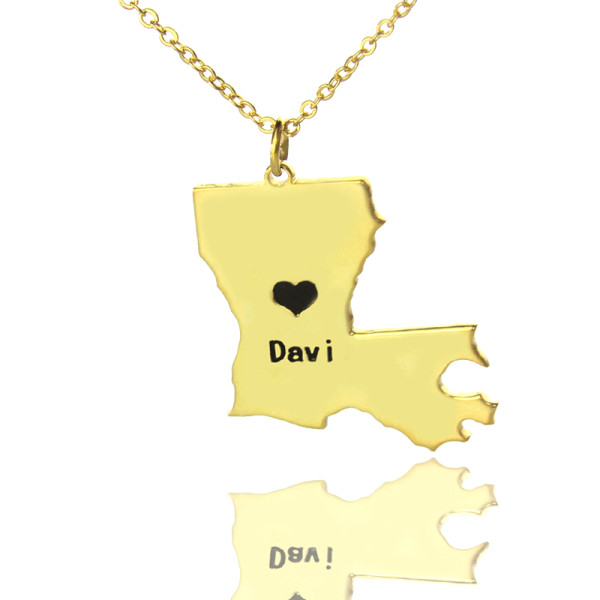 Custom Louisiana State Shaped Necklaces - Solid Gold