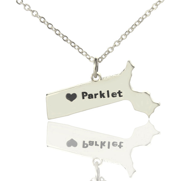 Solid Gold Massachusetts State Shaped Name Necklace s