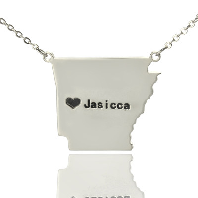 Solid White Gold Custom AR State USA Map Name Necklace