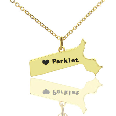 Massachusetts State Shaped Necklaces - Solid Gold