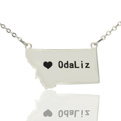 Solid White Gold Custom Montana State Shaped Name Necklace s
