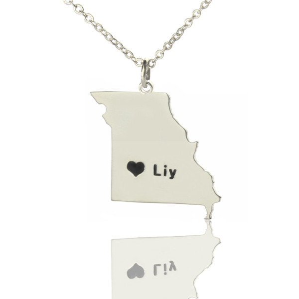 Solid White Gold Custom Missouri State Shaped Name Necklace s