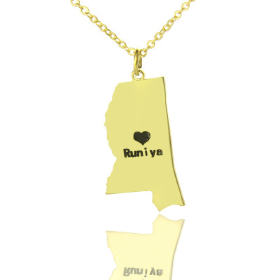 Mississippi State Shaped Necklaces - Solid Gold