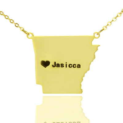 Custom AR State USA Map Necklace - Solid Gold