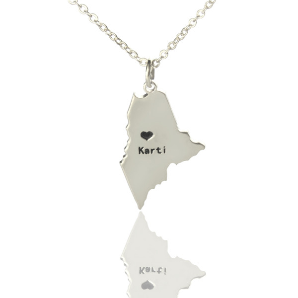 Solid White Gold Custom Maine State Shaped Name Necklace s