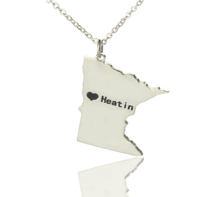 Solid White Gold Custom Minnesota State Shaped Name Necklace s