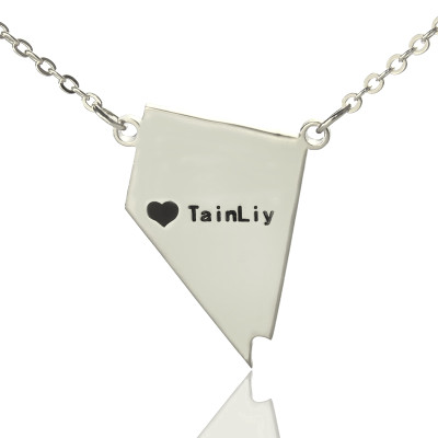 Solid White Gold Custom Nevada State Shaped Name Necklace s