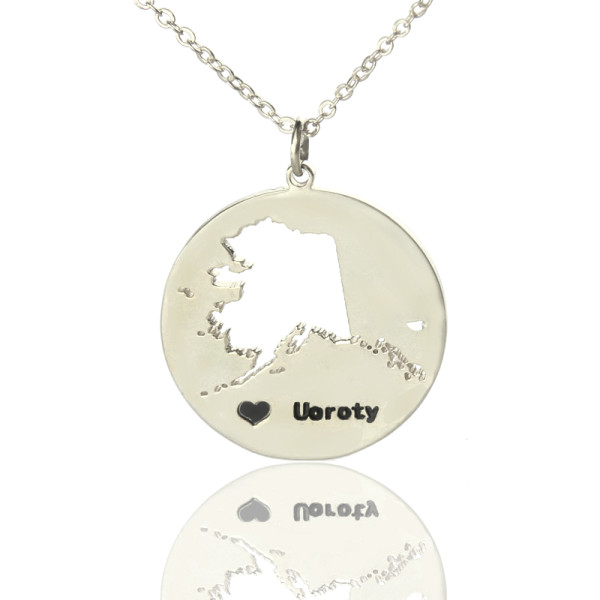 Solid White Gold Custom Alaska Disc State Name Necklace s