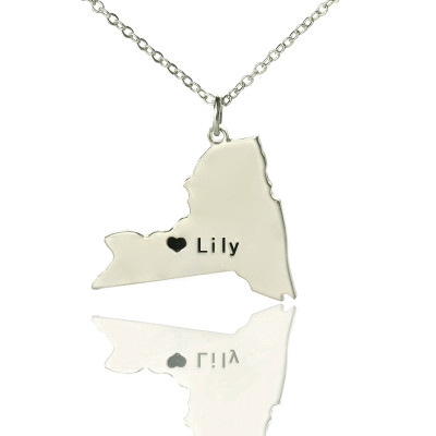 Solid Gold NY State Shaped Name Necklace s