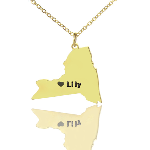 Personalised NY State Shaped Necklaces - Solid Gold