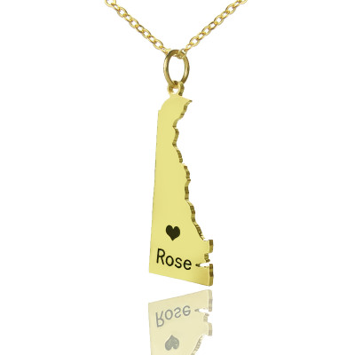 Custom Delaware State Shaped Necklaces - Solid Gold