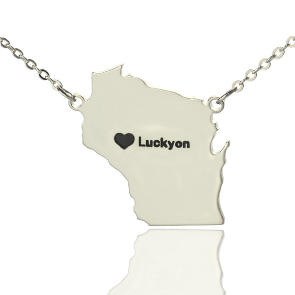 Solid Gold Custom Wisconsin State Shaped Name Necklace s