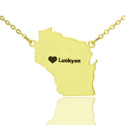 Custom Wisconsin State Shaped Necklaces - Solid Gold