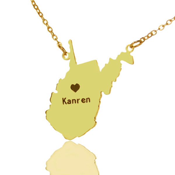 Custom West Virginia State Shaped Necklaces - Gold