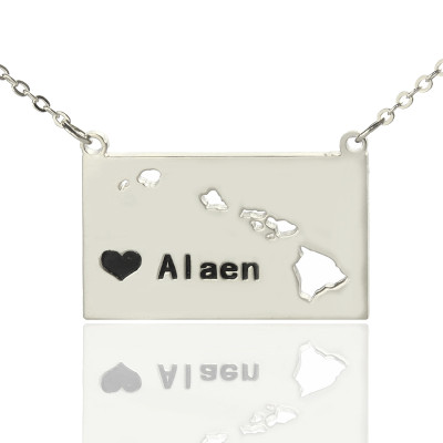 Solid White Gold Custom Hawaii State Shaped Name Necklace s