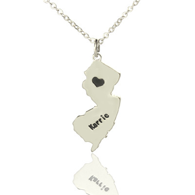 Solid White Gold Custom New Jersey State Shaped Name Necklace s