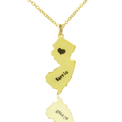Custom New Jersey State Shaped Necklaces - Gold