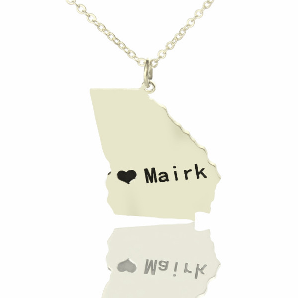 Solid White Gold Custom Georgia State Shaped Name Necklace s