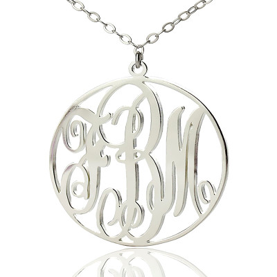 Solid Gold Name Necklace Fancy Circle Monogram Name Necklace