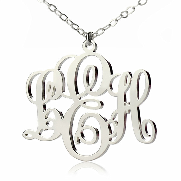 Personalised Vine Font Initial Monogram Necklace 18CT White Gold