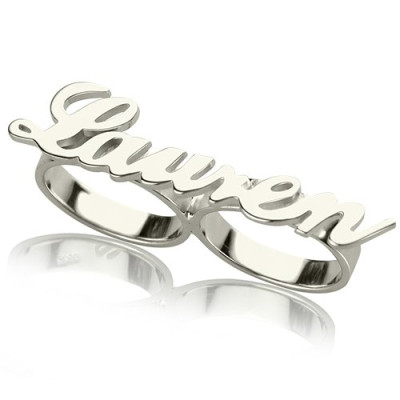 Allegro Two Finger Name Solid White Gold Ring