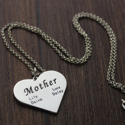 Solid Gold "Mother" Family Heart Necklace