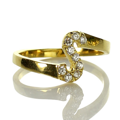 Custom Birthstone Initial Ring - 18CT Gold