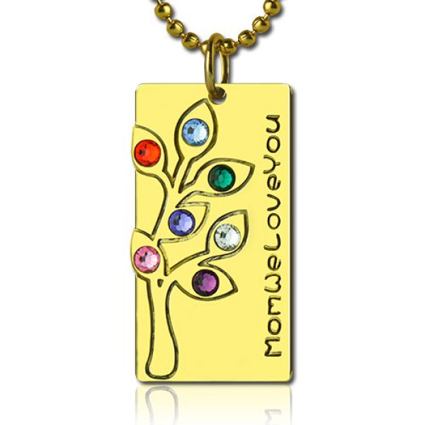 Solid Gold Mothers Birthstone Family Tree Necklace