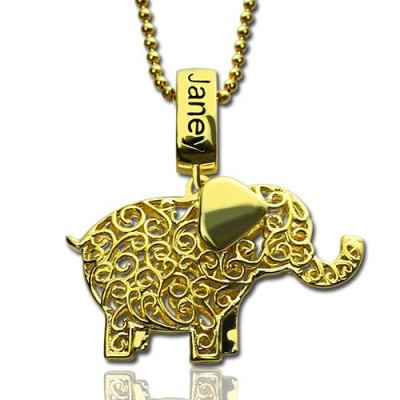 Personalised Elephant Necklace with Name Birthstone - 18CT Gold