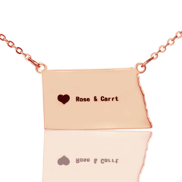 Personalised ND State USA Map Necklace - Rose Gold
