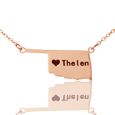 America Oklahoma State USA Map Necklace - Rose Gold