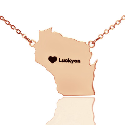 Custom Wisconsin State Shaped Necklaces - Rose Gold